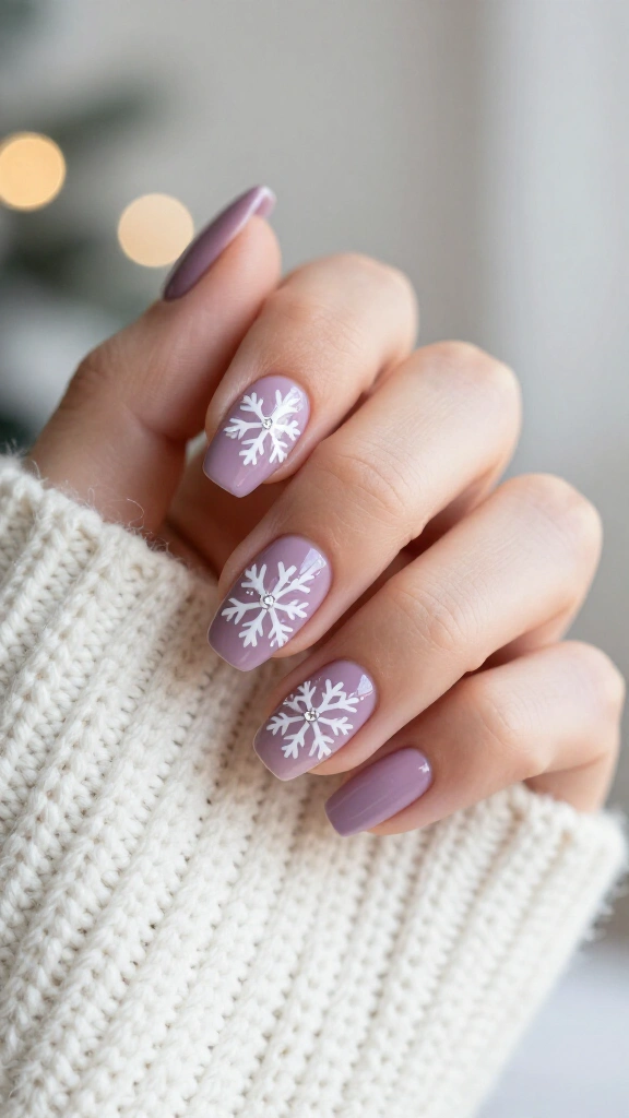 Soft Mauve Snowflake Silhouettes