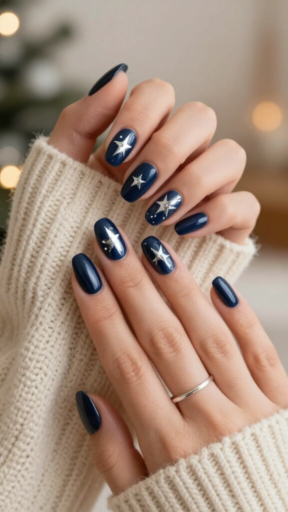 Midnight Blue with Celestial Silver Stars