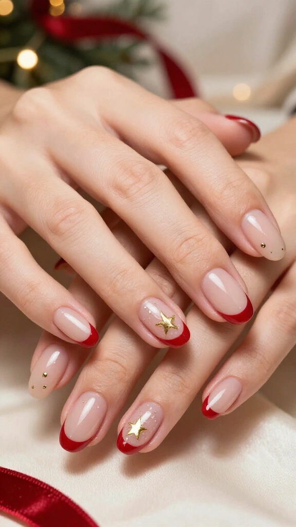 Red French tips with a festive twist