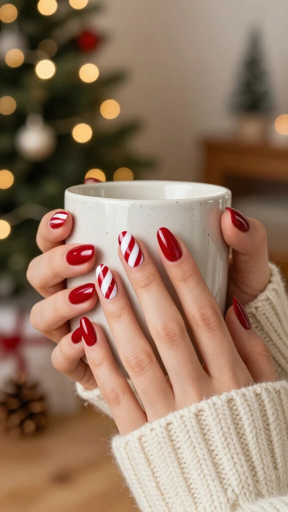 Candy cane stripe red nails