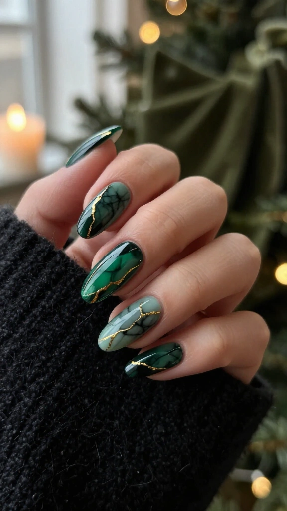 Emerald Marble with Swirling Gold Veins