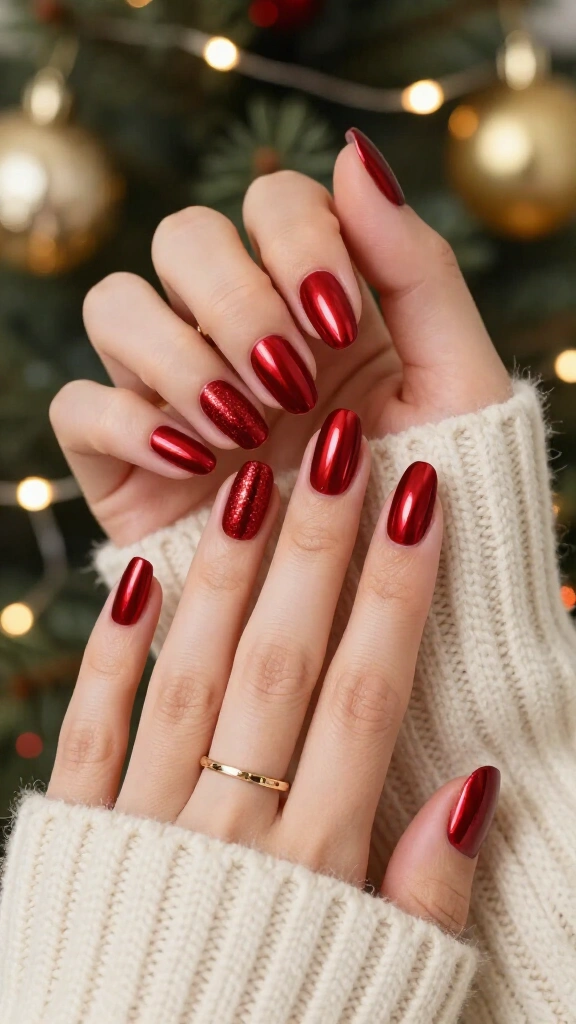 Red chrome Christmas nails