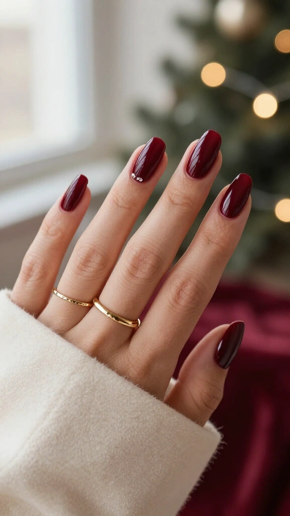Deep burgundy red Christmas nails
