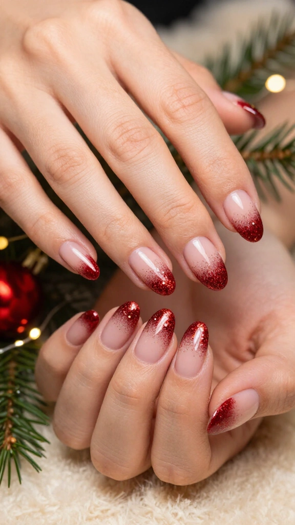 Red glitter ombre nails