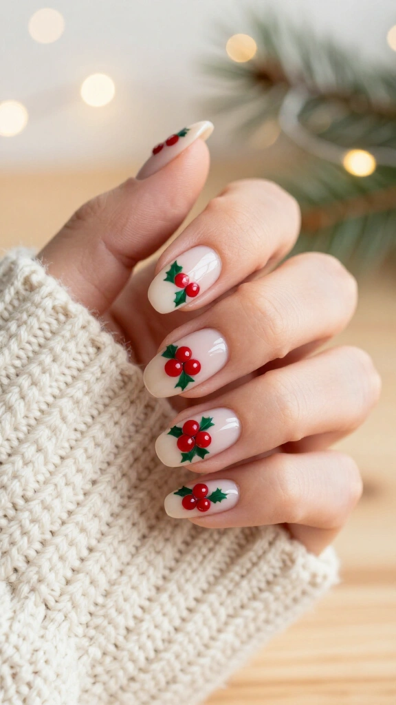 Red holly berry nail design