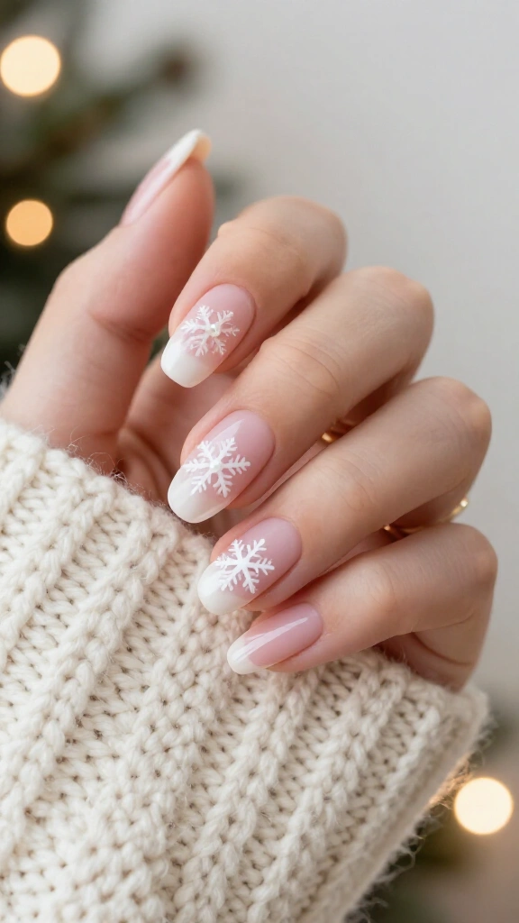 Delicate pearl snowflakes on sheer pink