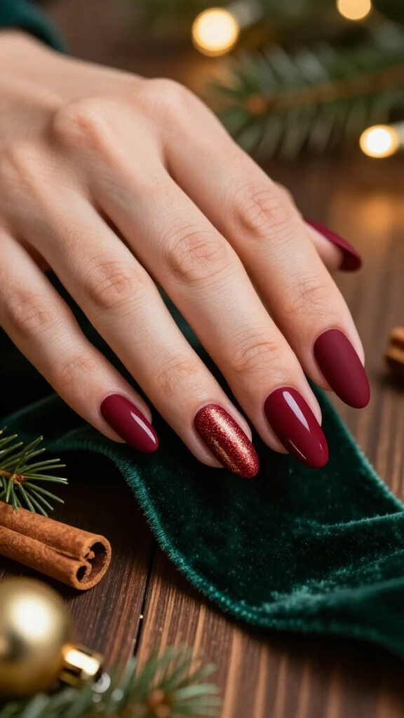 Red velvet matte Christmas nails