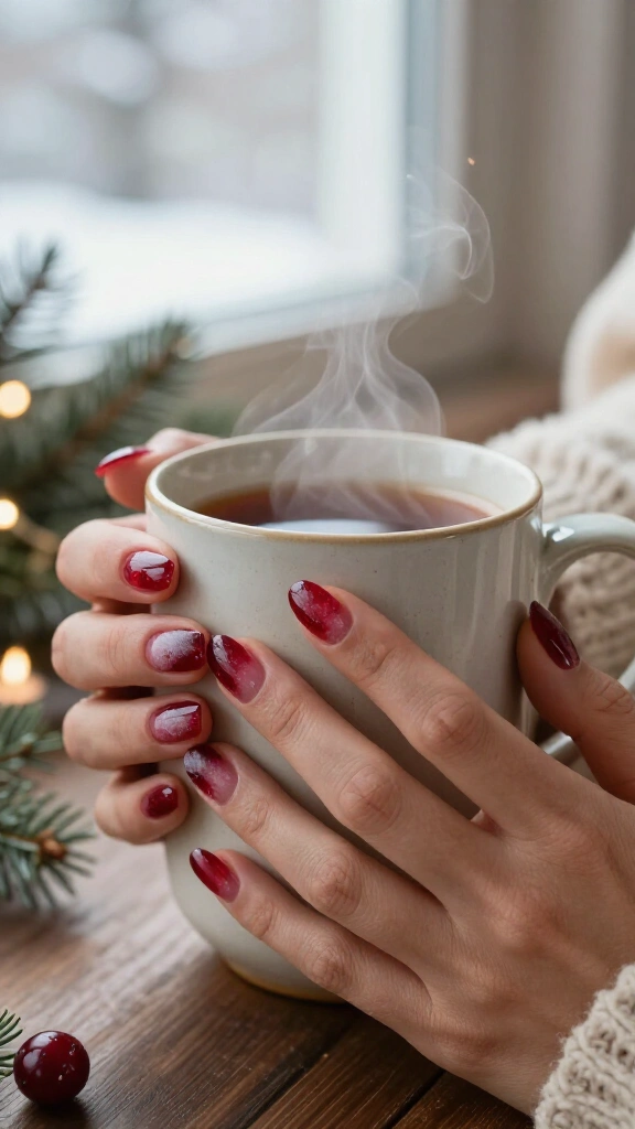 Frosted cranberry jelly nails