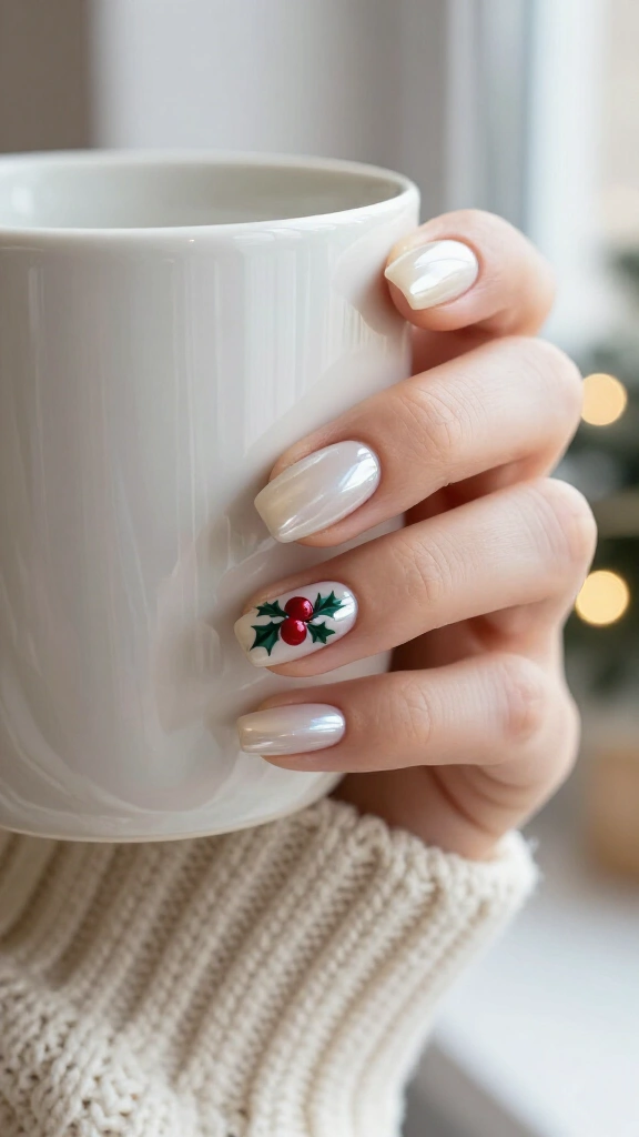Frosted pearlescent glaze with holly berries