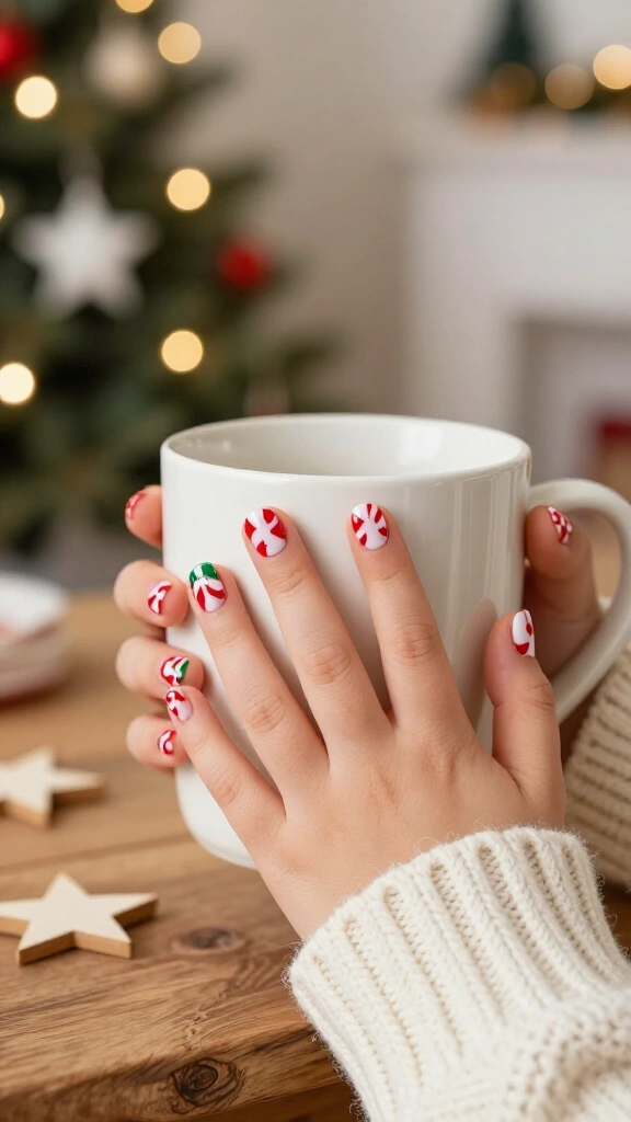 Candy cane stripe Christmas nails