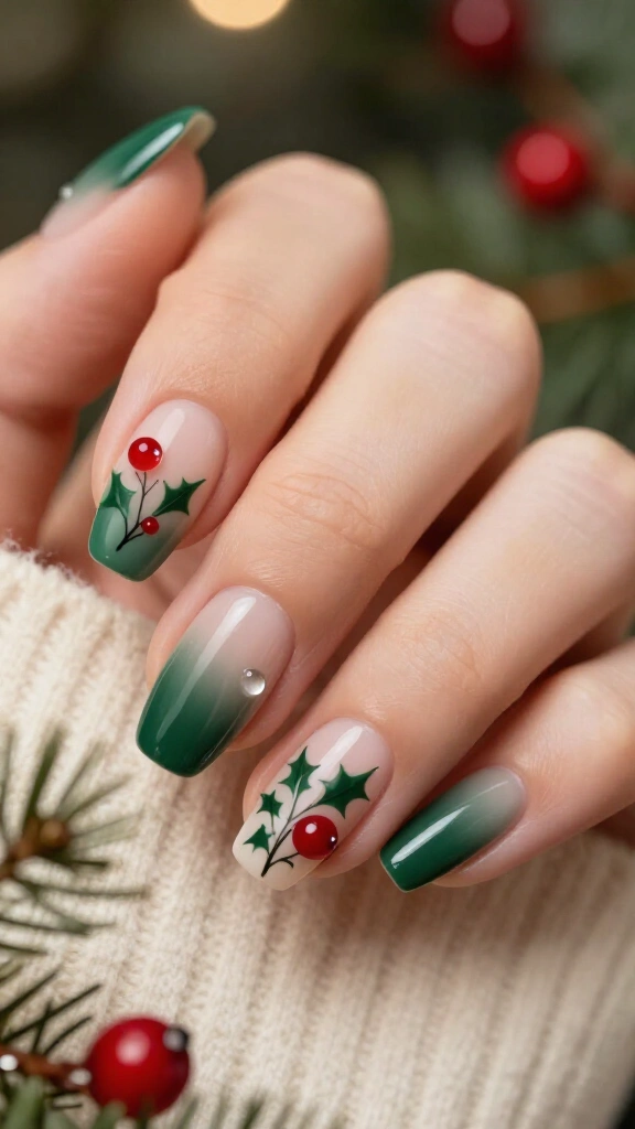 Forest green ombré with 3D gel berries