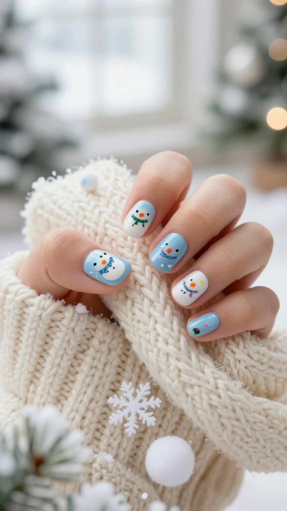 Frosty snowman face nails