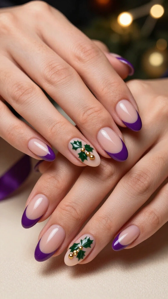 Royal Purple French Tips with Holly Accents