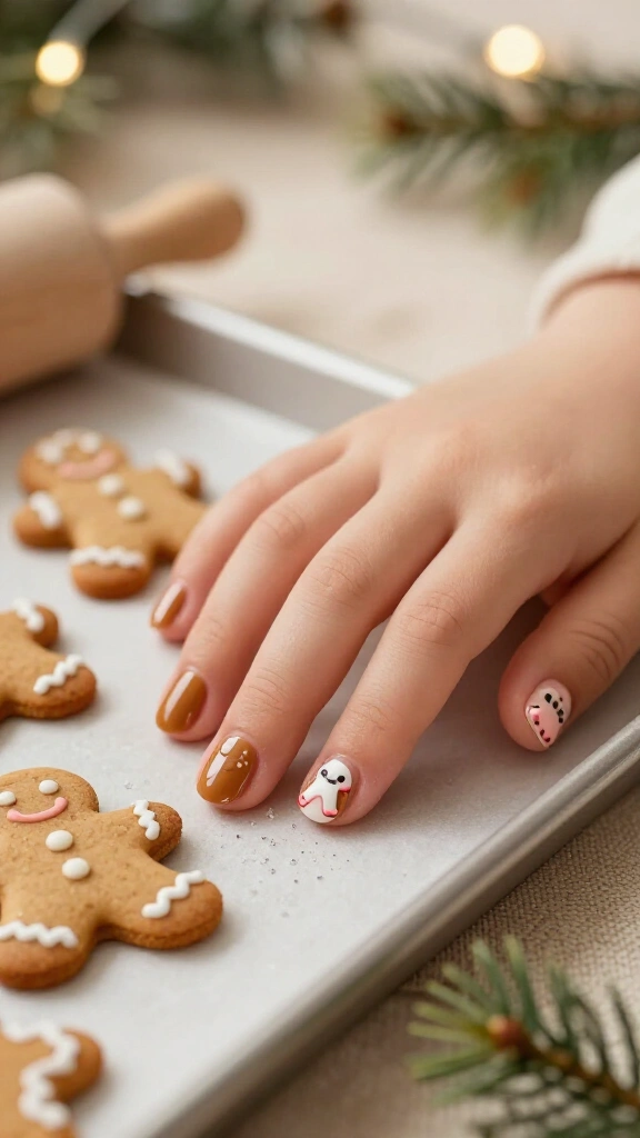 Gingerbread cookie nail art