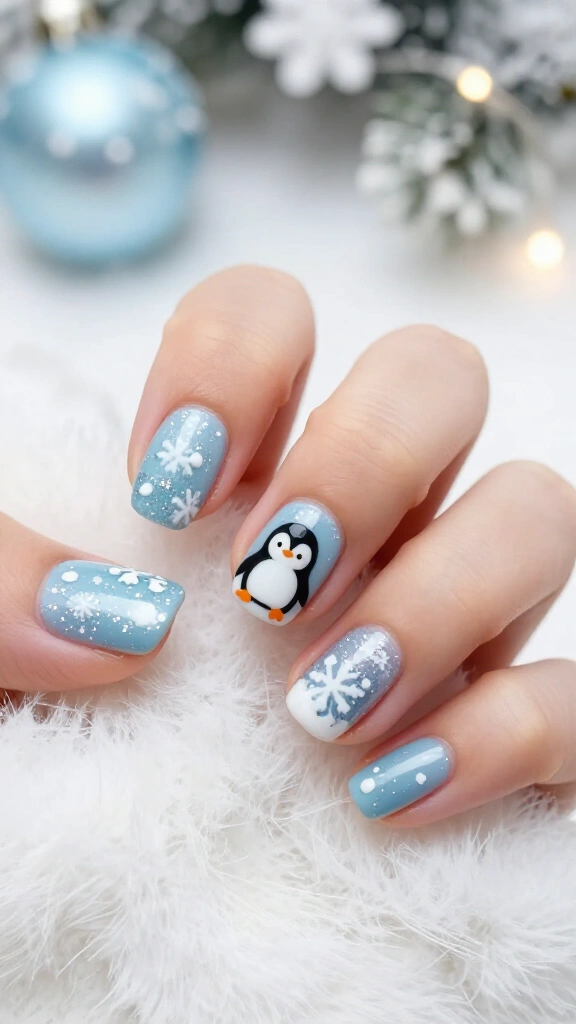 Cute penguin winter nails