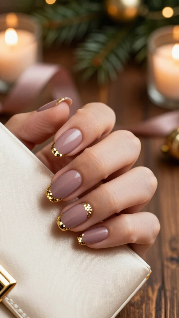 Muted Mauve with Gold Confetti Cuticles