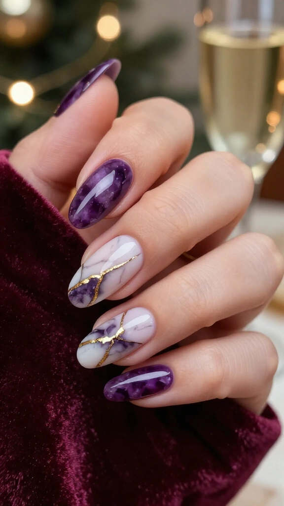 Berry Purple Marble with Winter Gold Veining