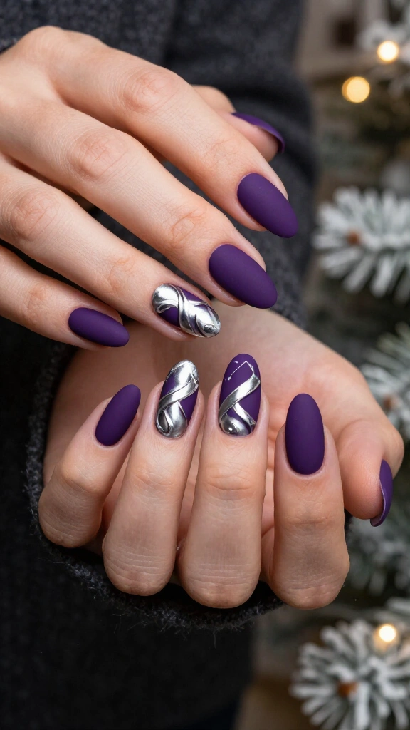Matte Eggplant & Metallic Silver Swirls