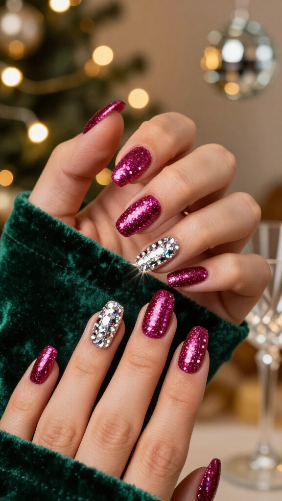 Disco Ball Magenta Rhinestone Accents