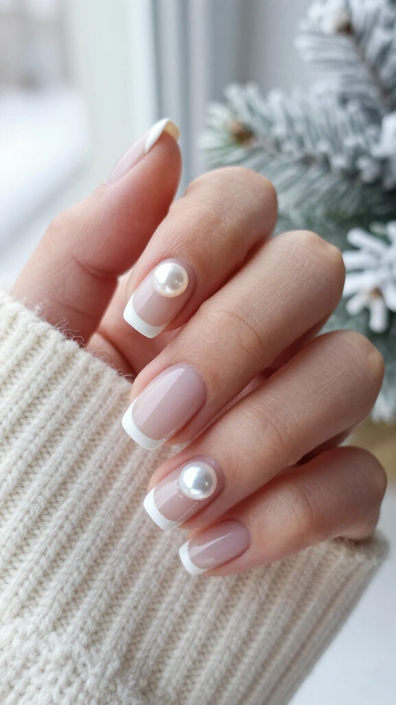 Crisp micro-French with floating pearls