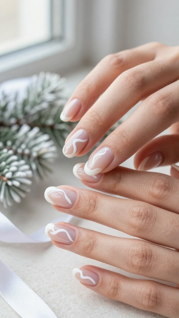 Chic white swirls on bare nails