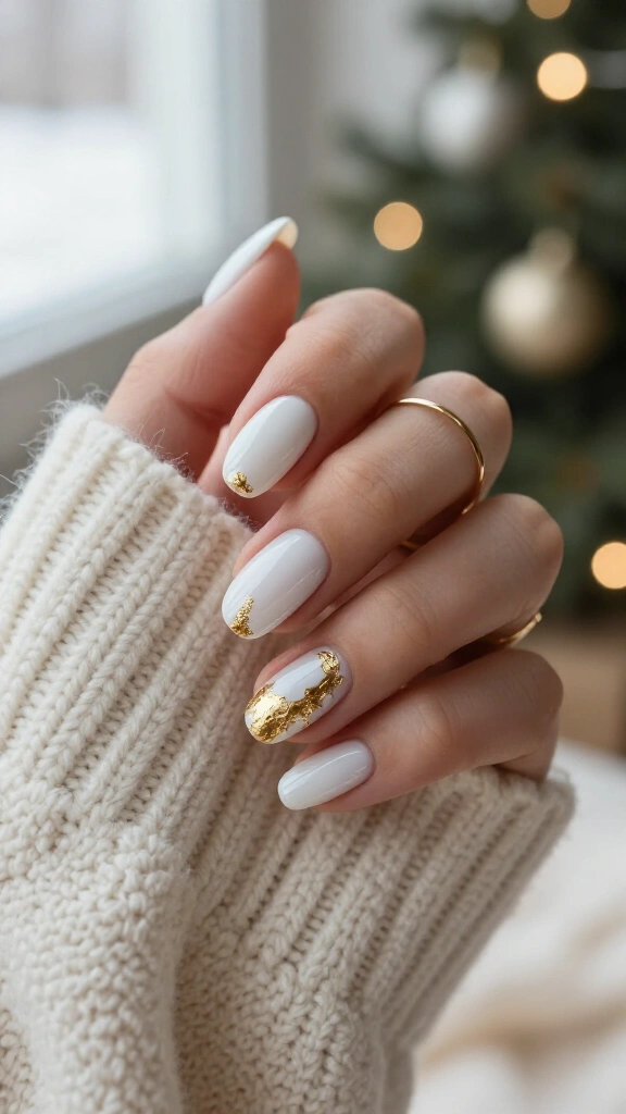 Gold foil cuticle halos on milky white