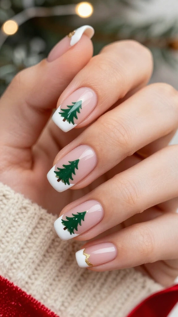 Christmas Tree French Tip Nails