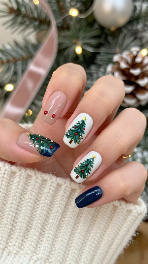 Ornament-Covered Christmas Tree Nails