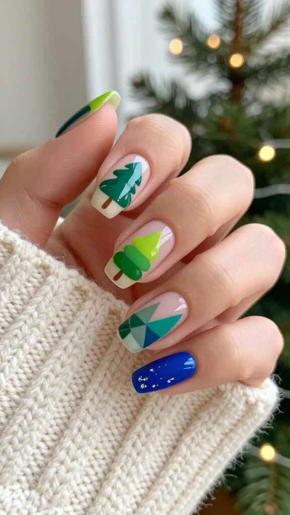 Whimsical Abstract Christmas Tree Nails