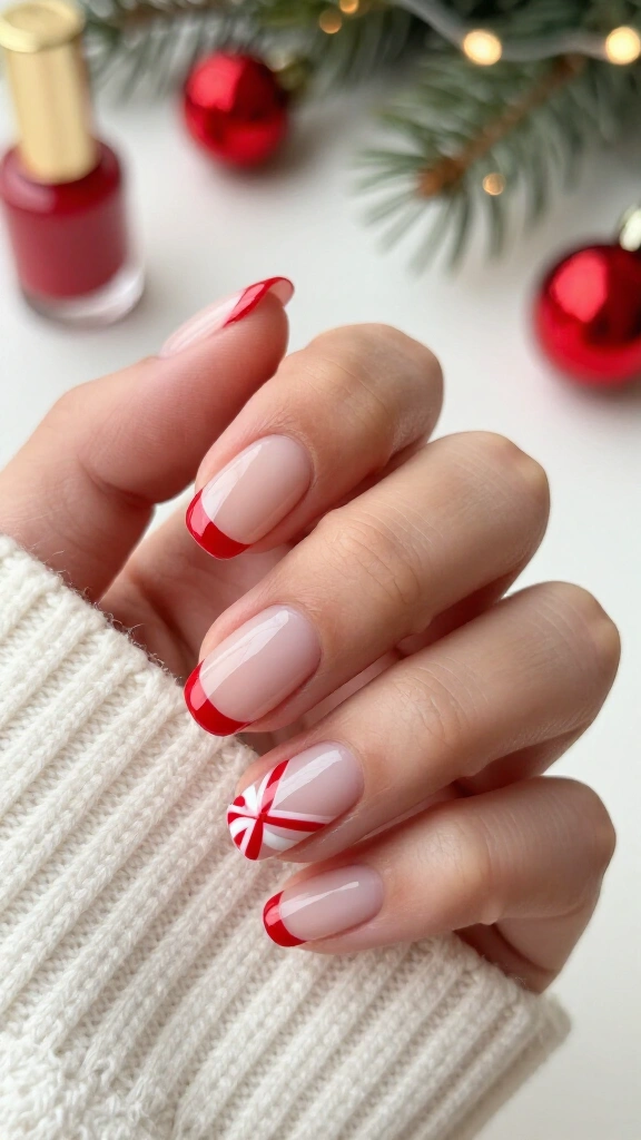 Minimalist Candy Cane French Tips