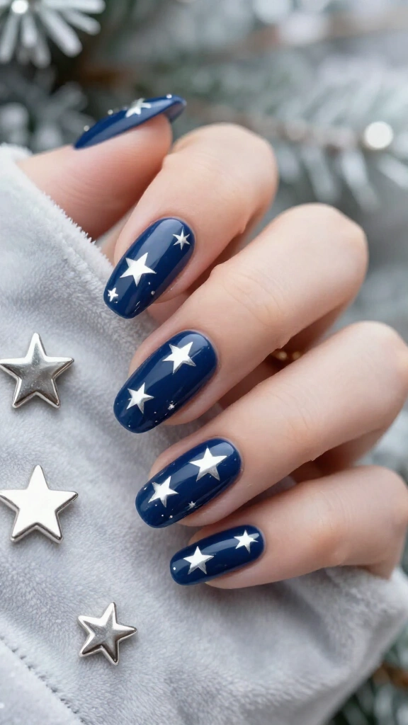 Midnight navy and silver chrome stars