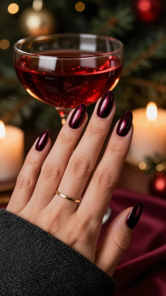 Burgundy velvet almond nails