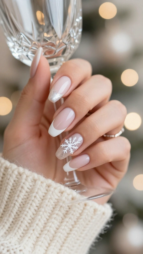 Snowflake French tips on almond nails
