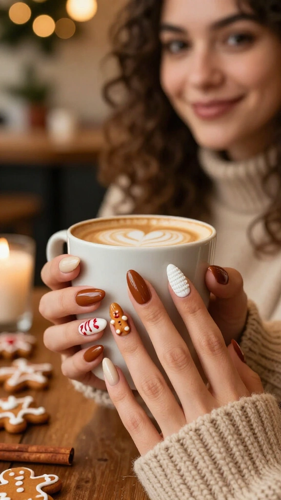 Gingerbread and latte almond nails
