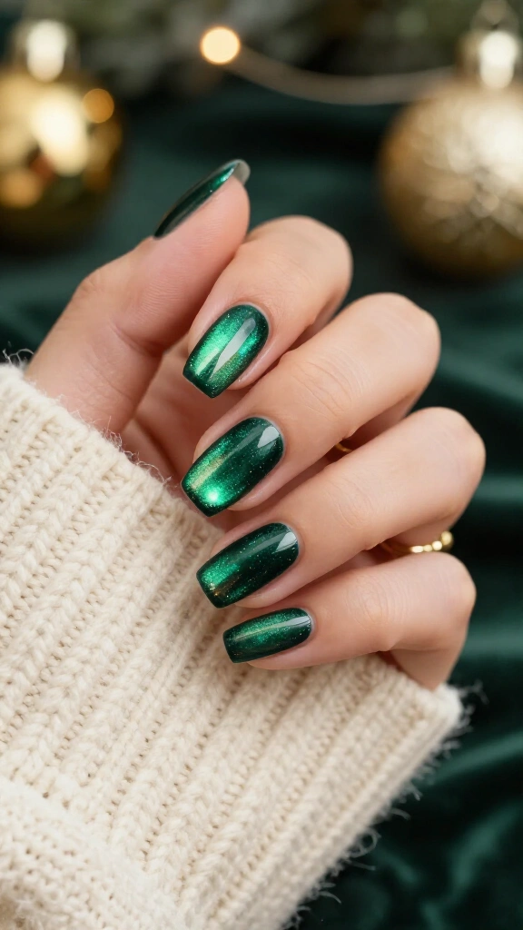 Emerald Velvet Cat-Eye Nails