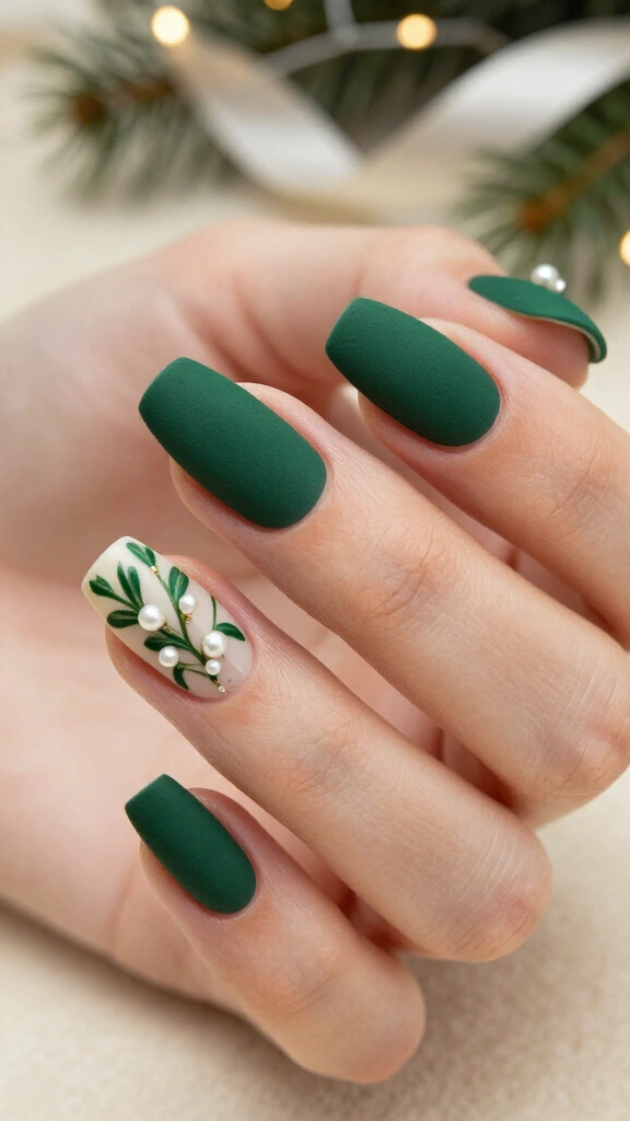 Matte Forest Green with Dainty Mistletoe