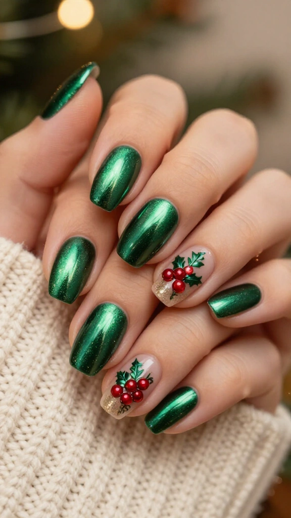Chrome Metallic Holly Berry Accents