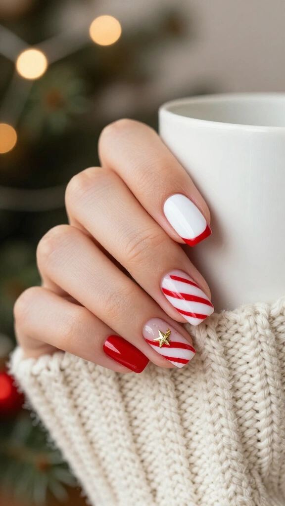 Classic candy cane square nails
