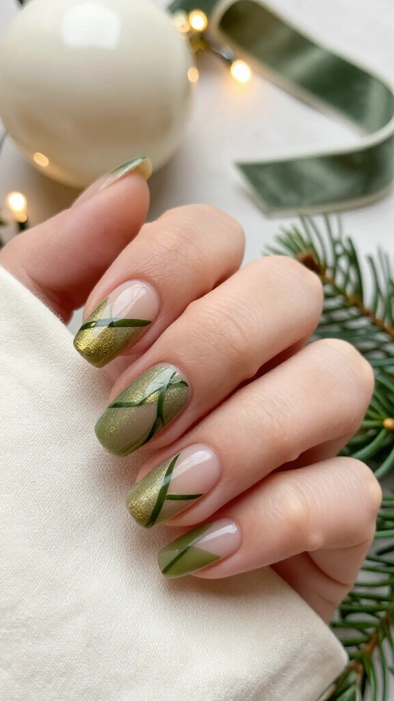 Shimmering Olive Green with Negative Space