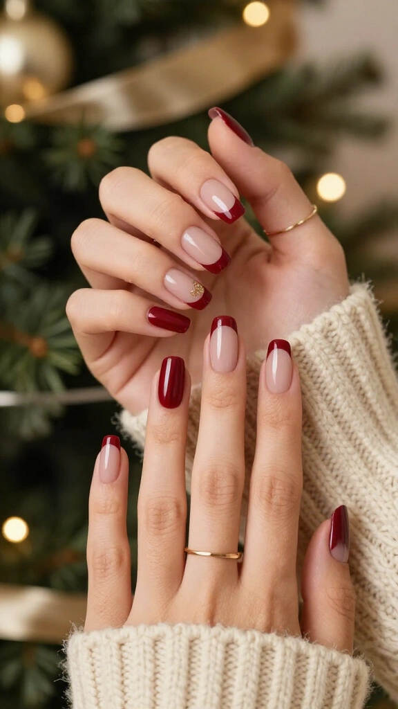 Glossy cherry red French tips