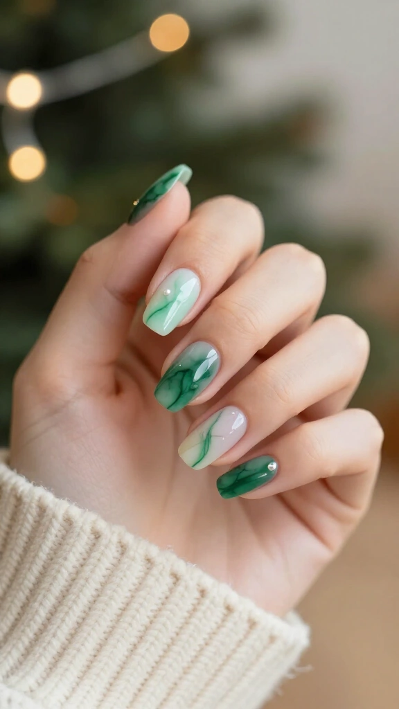 Glossy Jade Swirls with Pearl Details