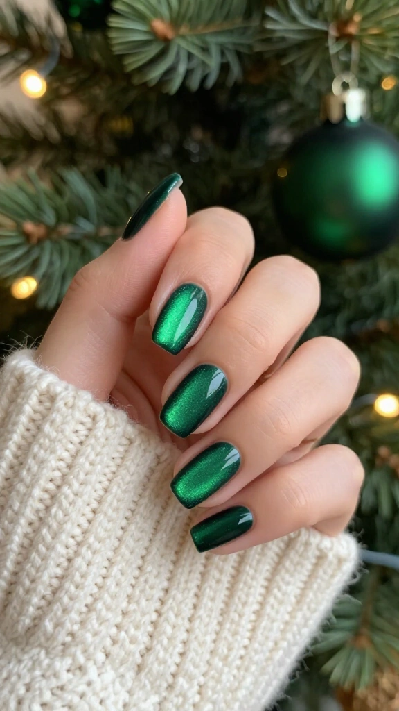 Emerald Velvet Bauble Nails