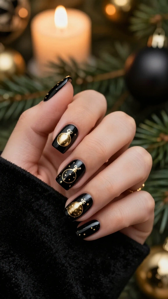 Black and gold Christmas ornament nails