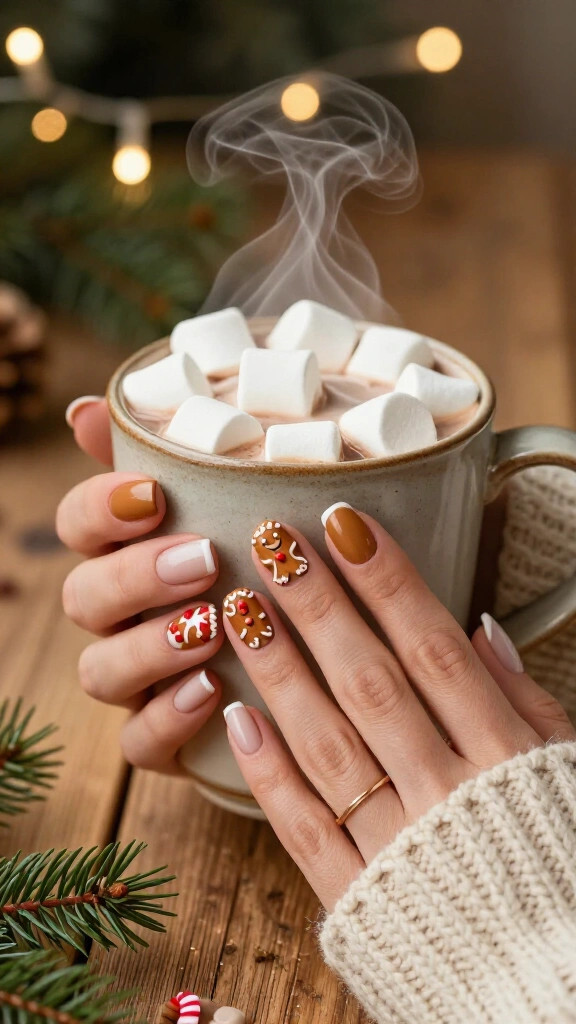 Gingerbread cookie square nails