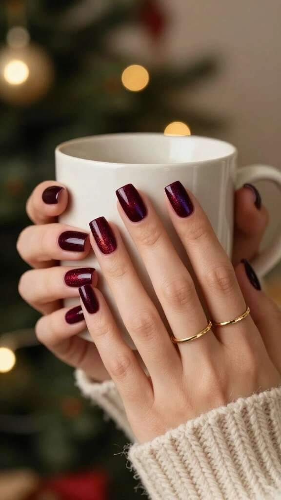 Deep burgundy velvet square nails