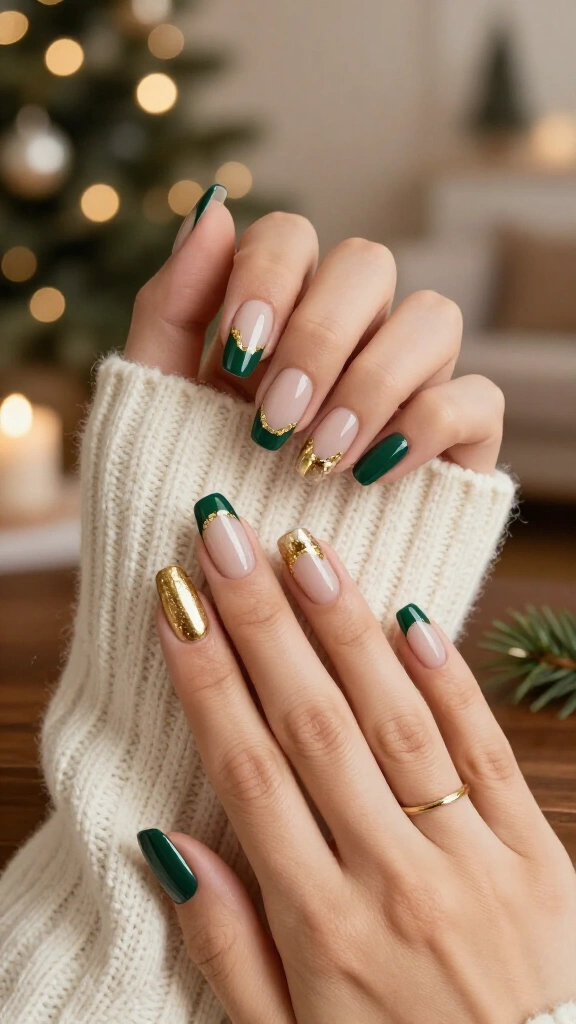 Forest green tips with gold foil