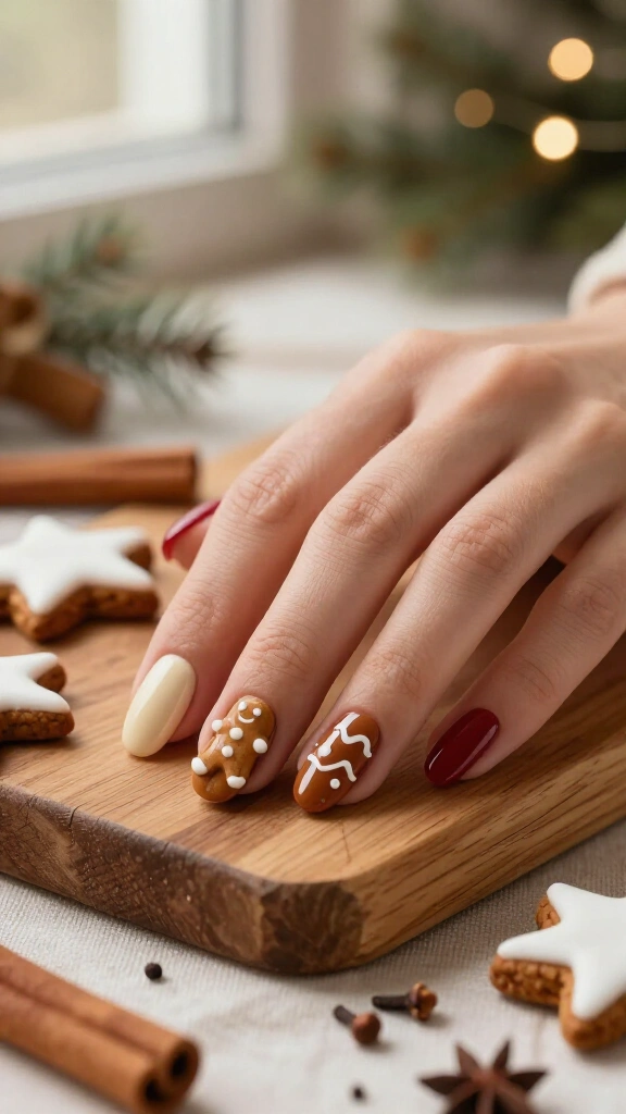 Gingerbread cookie nail art