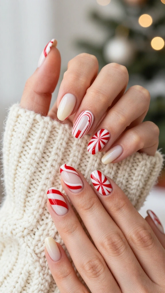 Candy cane swirl nails