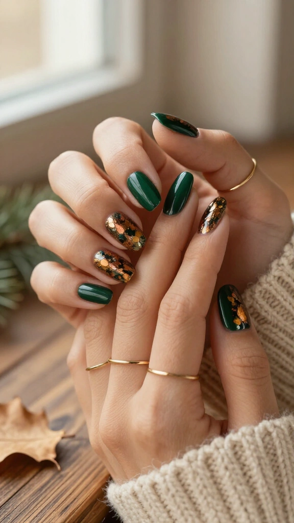 Emerald Green with Warm Maple Flakes