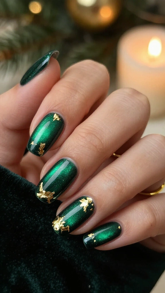 Emerald Velvet Frost with Gold Flakes